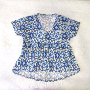 Loft Blue Floral Size L Short Sleeve High / Low Top NWT
